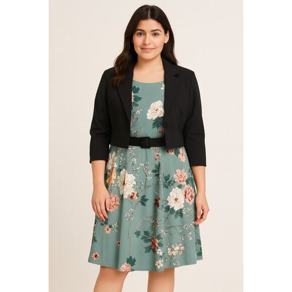 Grace Karin Women's XL Sleeveless Floral Fit and Flare Dress Teal Multicolor - Picture 2 of 8